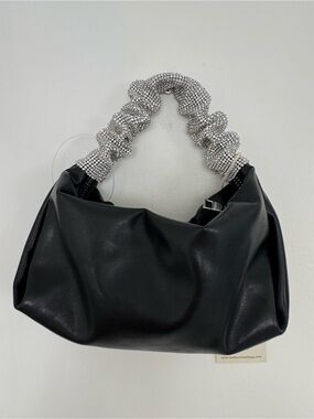 Madison West Black Shoulder Bag with Crystal Scrunched Handle